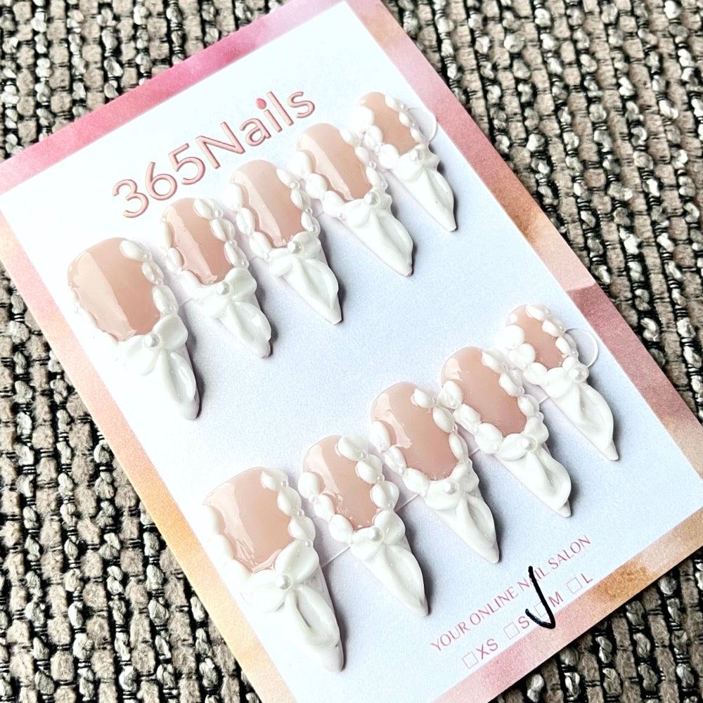 365nails: "Balletcore Bliss" – 3D Bow Handmade Stiletto Nails