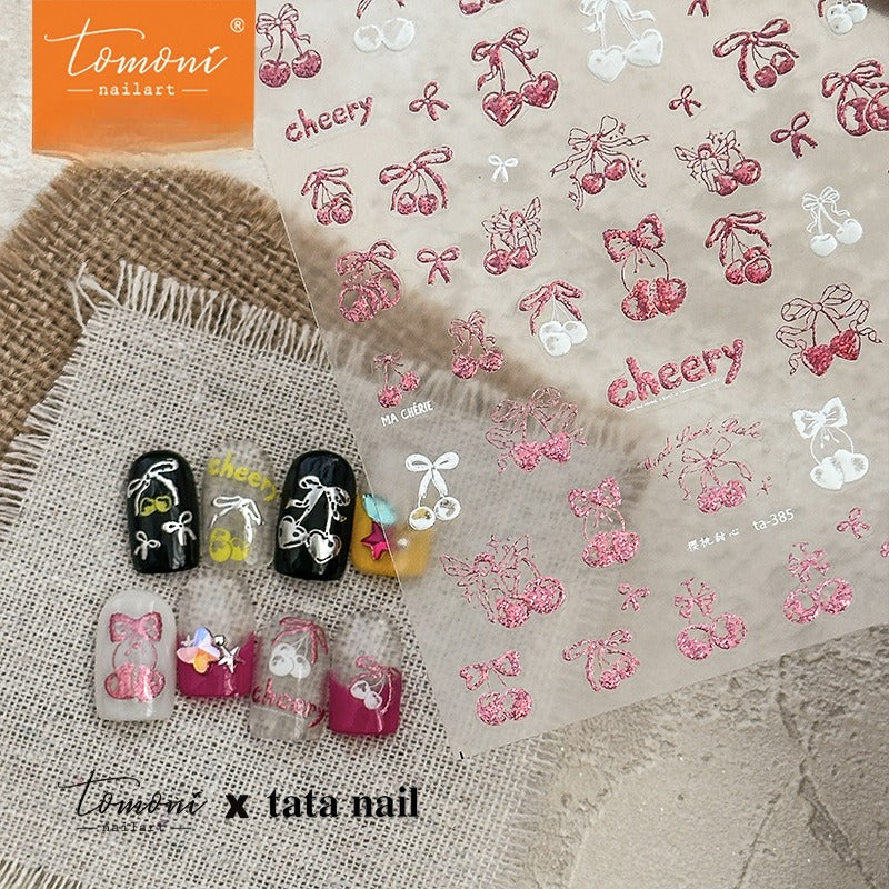 nail stickers Cherry & Bow Nail Stickers – 5D Embossed Sweet Cherry Set