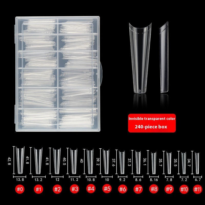 Peça de unhas postiças tipo "press on", unha jeans 240 peças, peça de unha semi-remendo transparente sem costura trapezoidal estendida em caixa (MOQ=3)