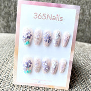 365nails: "Lilac Whisper" – 3D Floral Handmade Medium Almond Nails