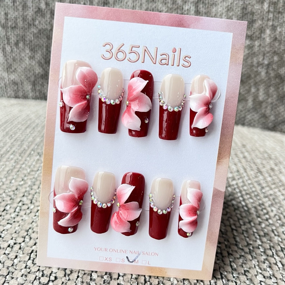 365nails: "Fita de Veludo" – Unhas Quadradas Feitas à Mão com Laço 3D