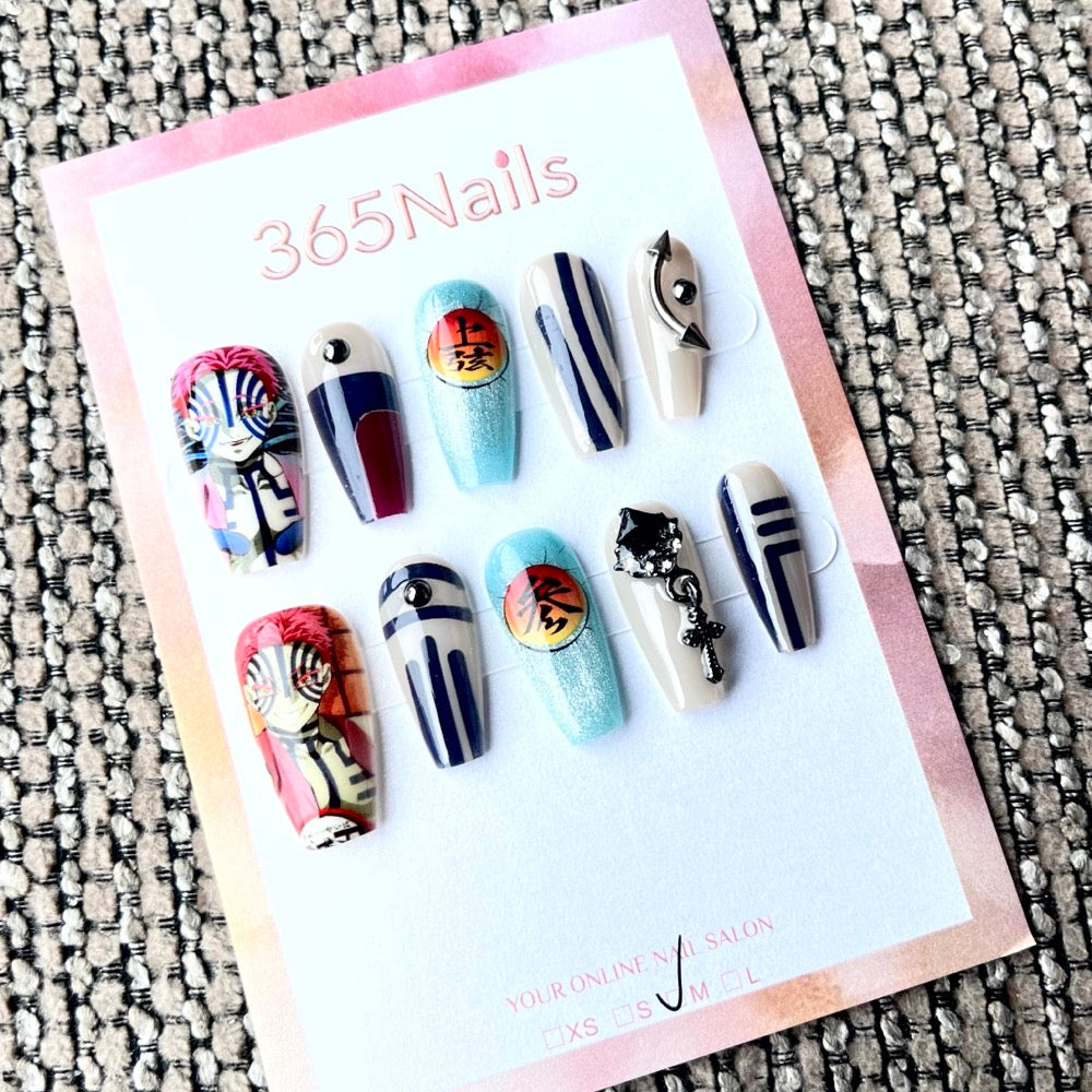 365nails: "Demon Slayer Akaza" – Handmade Short Trapezoid Press-On Nails
