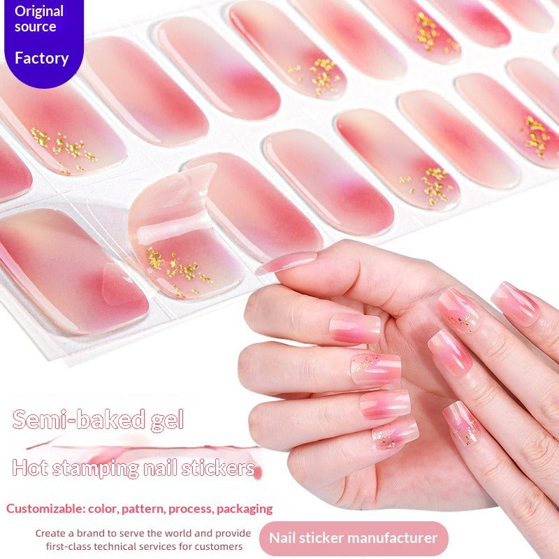 Semi-Cured Gel Nail Strips 3D Foil Gold Pink Gradient Glossy Set (MOQ=3)