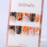 Autumn Orange Black French Style × 3D Flower and Pearl Necklace Press On Nail