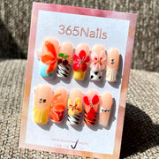 365nails: "Tropical Pop" – 3D Floral & Animal Print Handmade Almond Nails