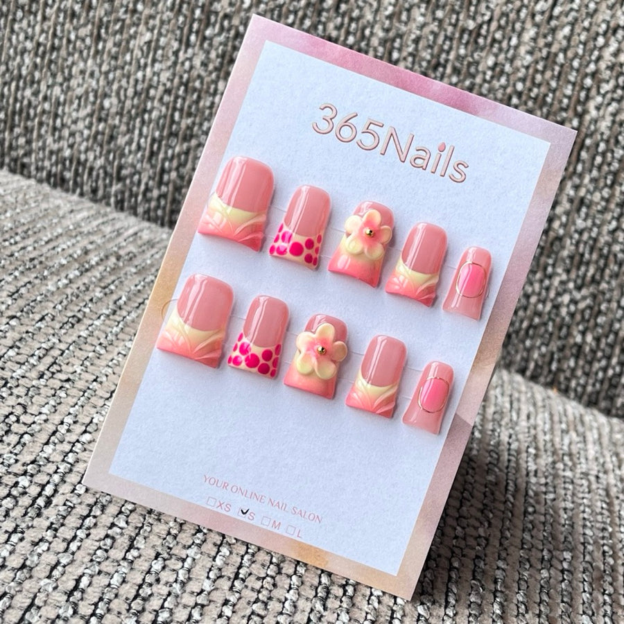 Cute Pink 3D Floral Squoval Press-On Nails