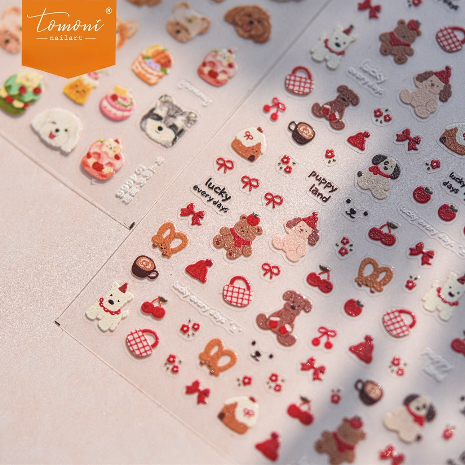 Puppy Café Collection: "Cute Puppy & Dessert" – 3D Embossed Nail Sticker
