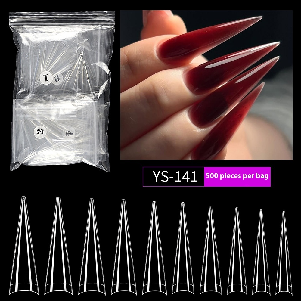 Nail Tips long-pointed semi-sticker nail piece,  triangular pointed transparent fake nail patch French pointed nail piece (MOQ=3)