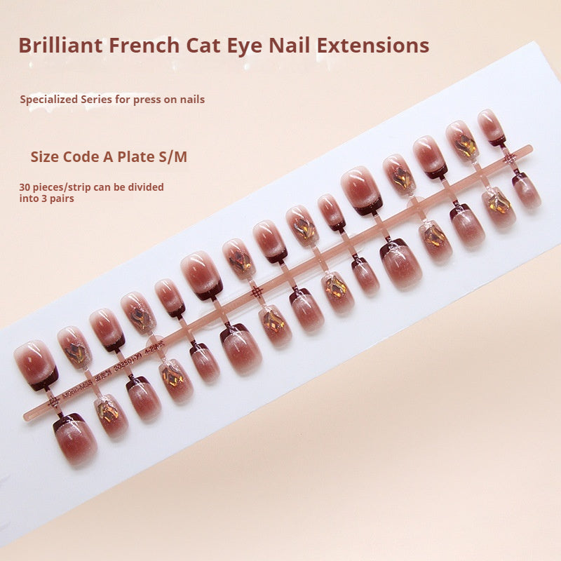 Nail Tips  Prefabricated Nail Crimson Smudge cat eye Silver Powder Line French Stack Diamond Explosive Flash Diamond Nail Art 30 Pieces｜365nails