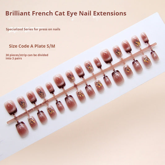 Nail Tips  Prefabricated Nail Crimson Smudge cat eye Silver Powder Line French Stack Diamond Explosive Flash Diamond Nail Art 30 Pieces｜365nails