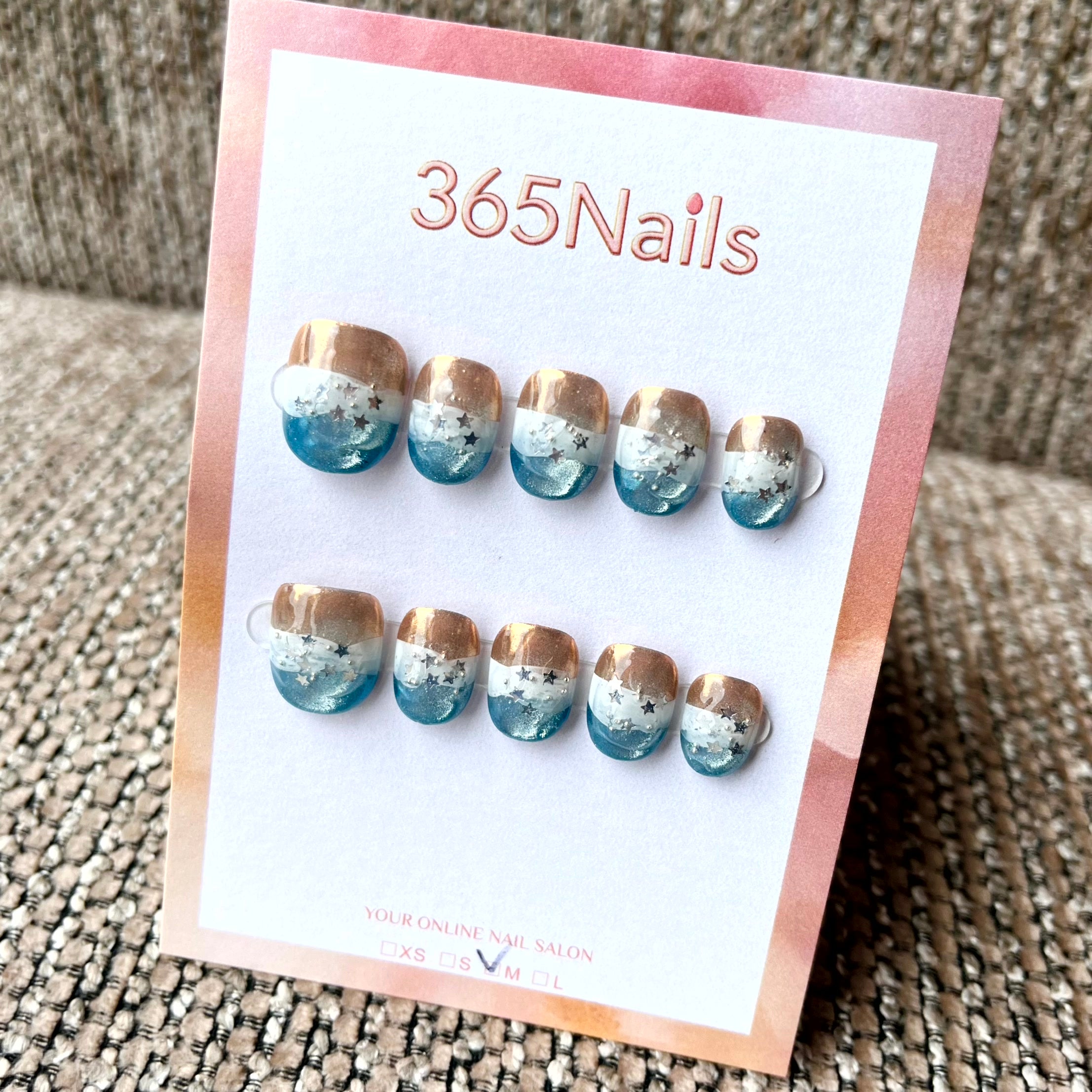 365nails: "Gilded Tides" – 3D 워터 리플 수제 숏 스퀘어형 네일