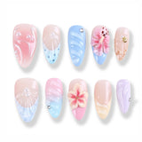 Pastel Pearl and Flower Press-On Nails with 3D Wave Design
