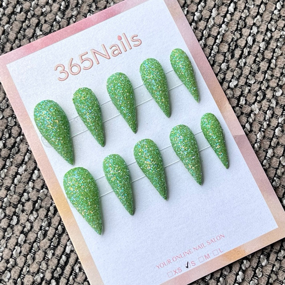 Green Glitter Stiletto Press-On Nails