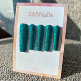 Deep Sea Teal Press On Nails｜Emerald Green Micro Glitter Square | Starry Glitter · Sparkling Series