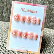 365nails: "블러쉬 젤리 보우" – 3D 투명 리본 & 핑크 오라 수제 스쿼발형 네일