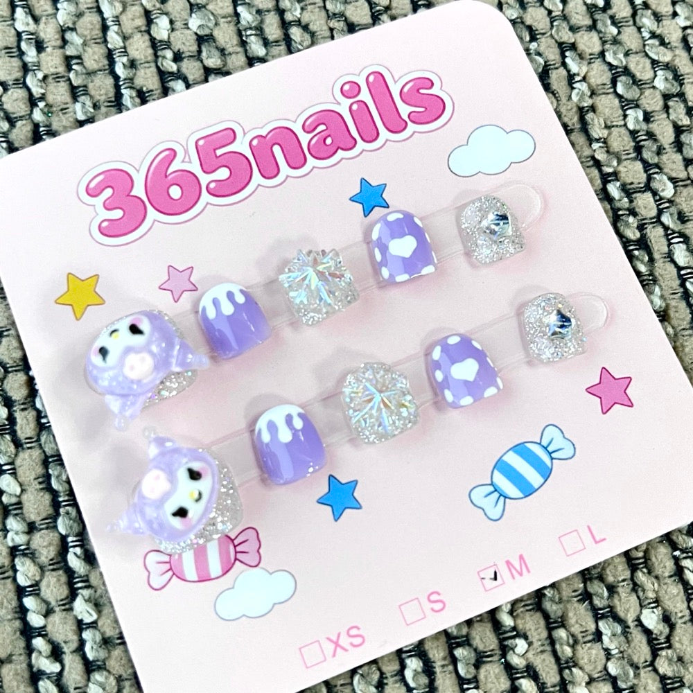 365nails: "Purple Galaxy Friends" – 3D Character Handmade Short Nails