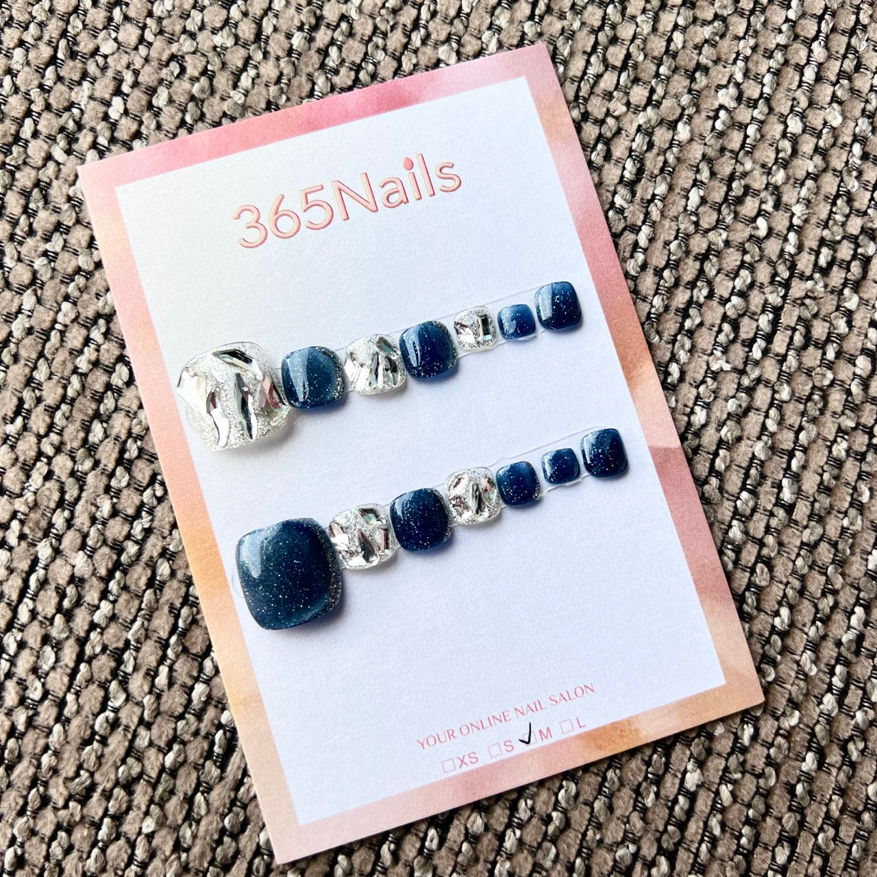 365nails: "starry deep blue & crushed diamonds" – handmade press-on pedicure