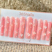 365nails: "Pink Glitter Butterfly" – Handmade Long Trapezoid Press-On Nails