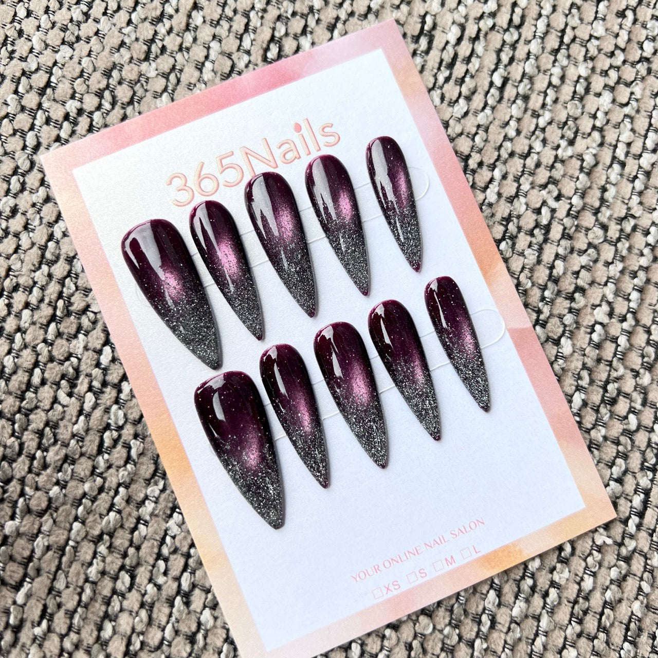 Cosmic Fatale: "Plum Galaxy Ombre" – Long Sharp Stiletto Handmade Press On Nails