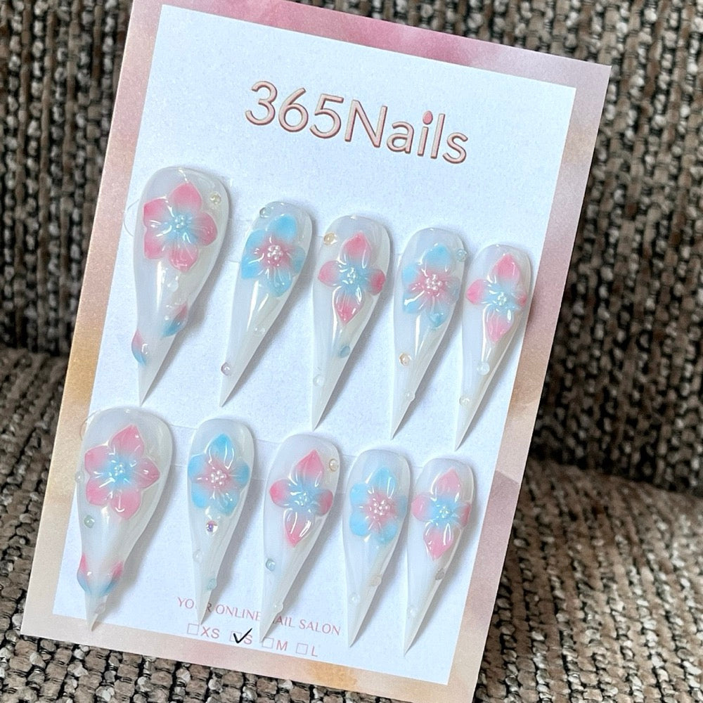 Cotton Candy Garden - Floral Press-On Nails