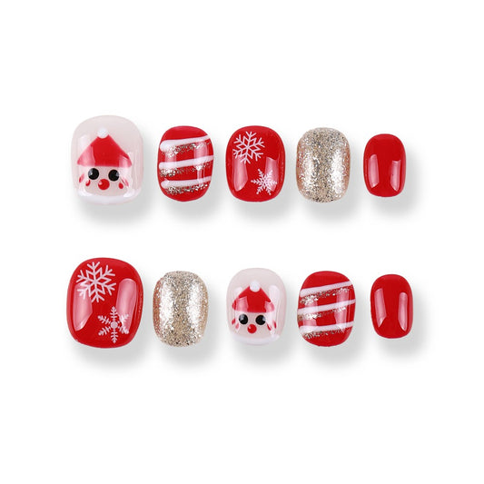 365Nails Red Snowflake & Candy Stripe Short Oval Set