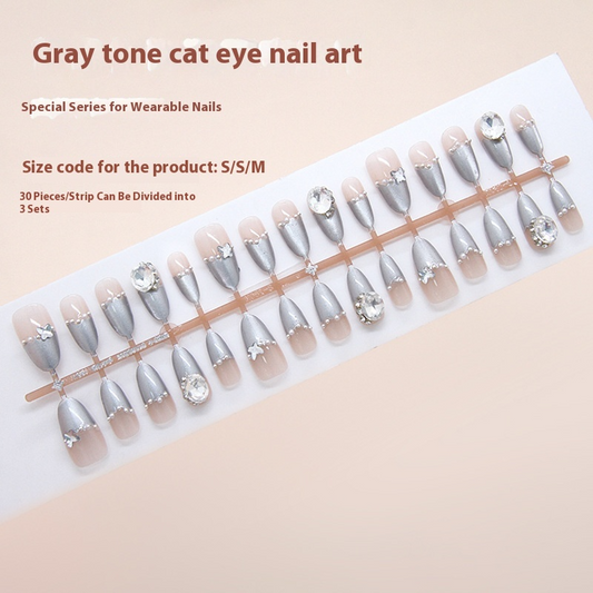 Nail Tips  Prefabricated Nail Three-dimensional Corrugated cat eye French Pearl Burst Cool Girl ins Style Nail Art 30 Pieces｜365nails