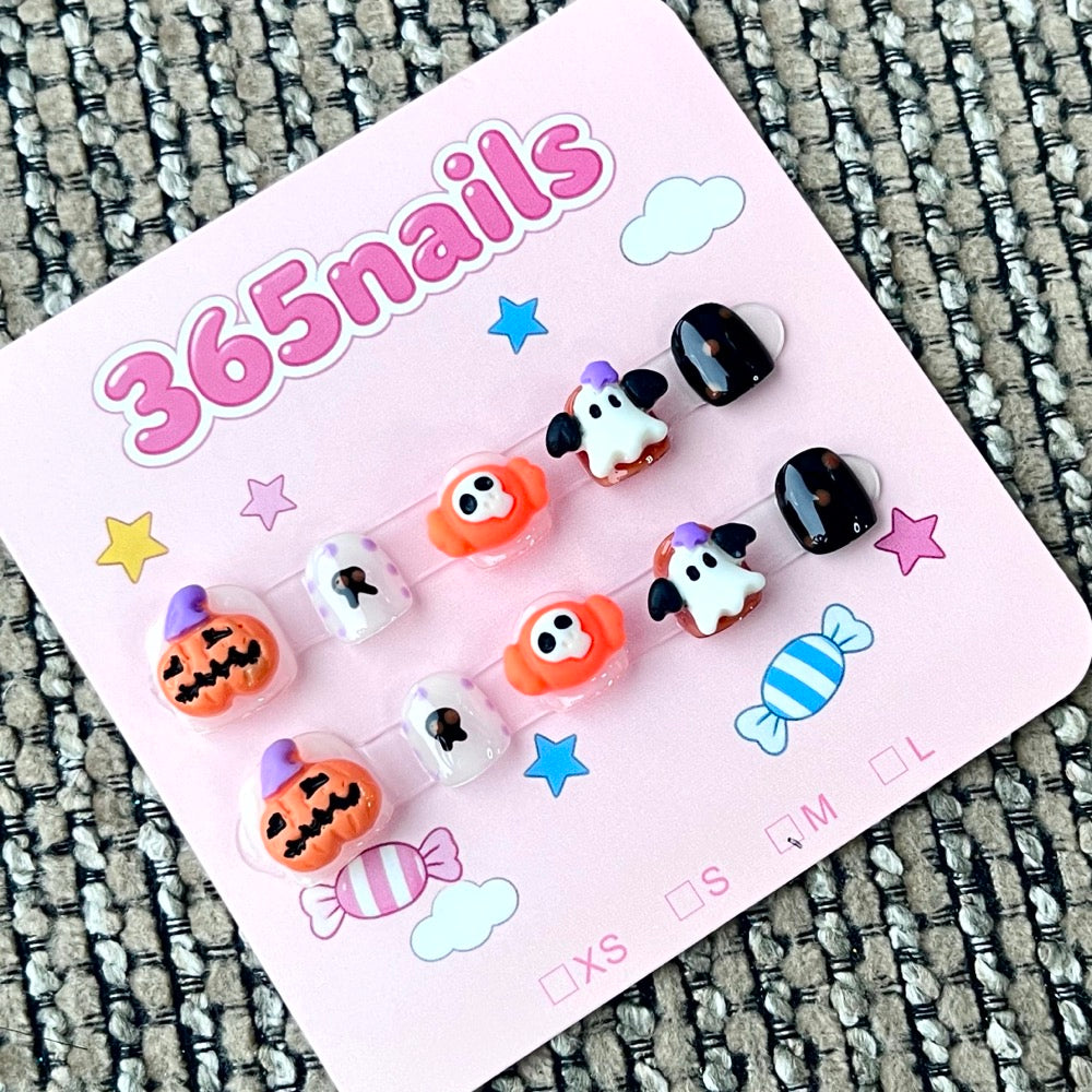 365nails: "Pumpkin Ghost's Party" – 3D Character Handmade Short Nails