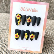 365nails: "Midnight Bloom" – 3D Floral Handmade Stiletto Nails