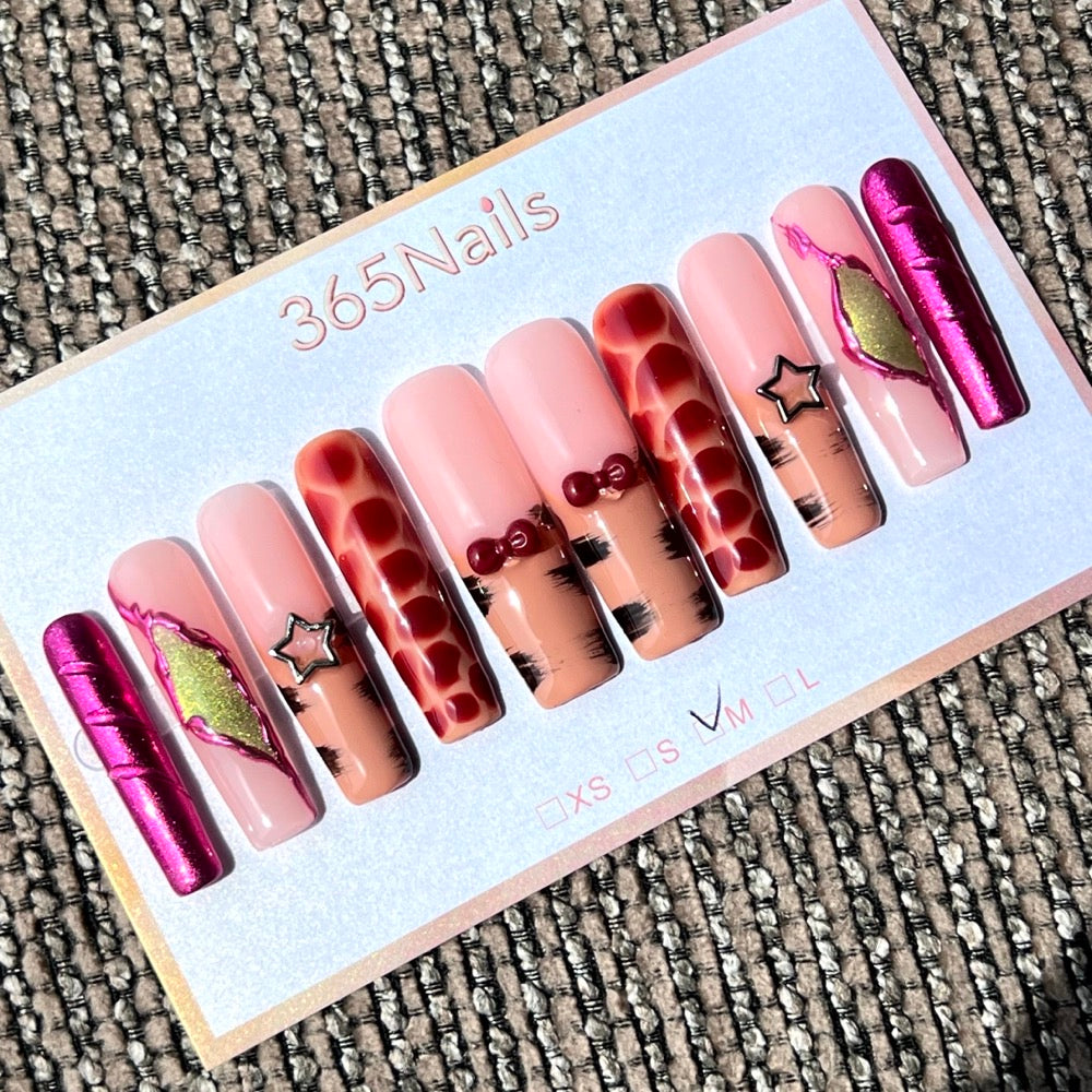 365nails: 추상 펑크 – 3D 텍스처 & 믹스 패턴 수제 코핀형 네일
