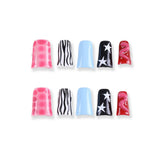 Pop Graphic Press-On Nails with Checker, Zebra, Star, and Wavy Designs