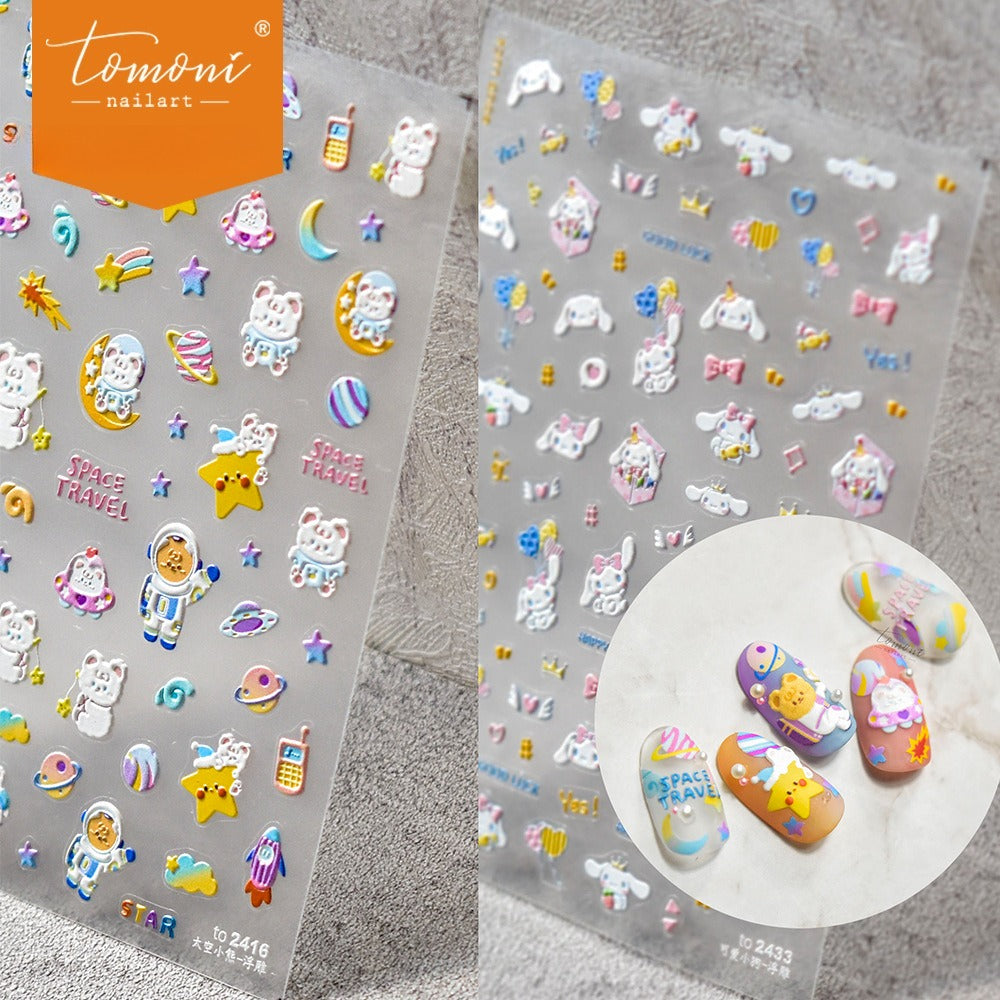 Space Bear Adventure – Cute Cartoon Nail Art Set