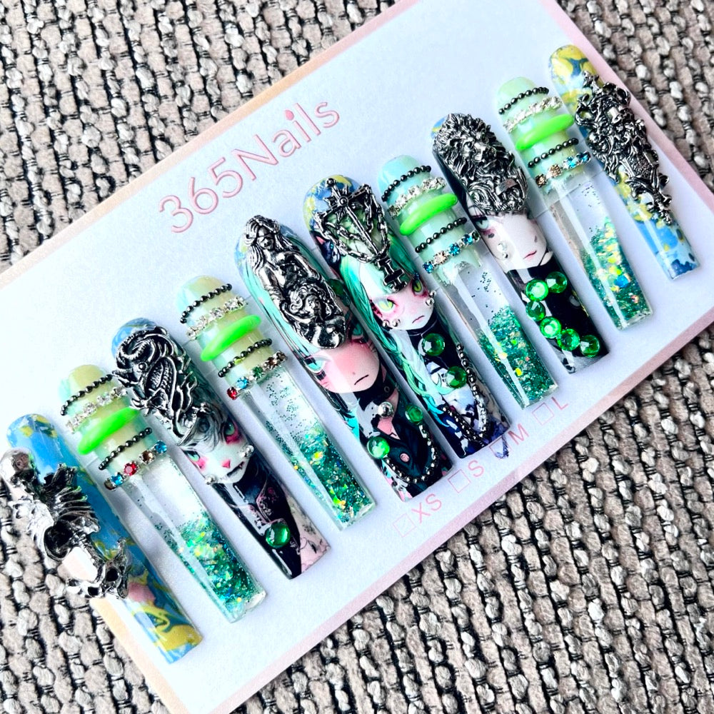 365nails: "Midnight Opera" – 3D Figure Art Handmade Coffin Nails-5.5cm