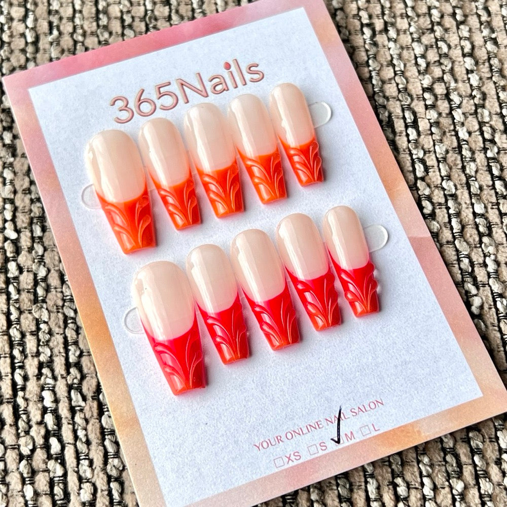 365nails: 가을 낙엽 조각 – 코핀형 수제 프레스온 네일