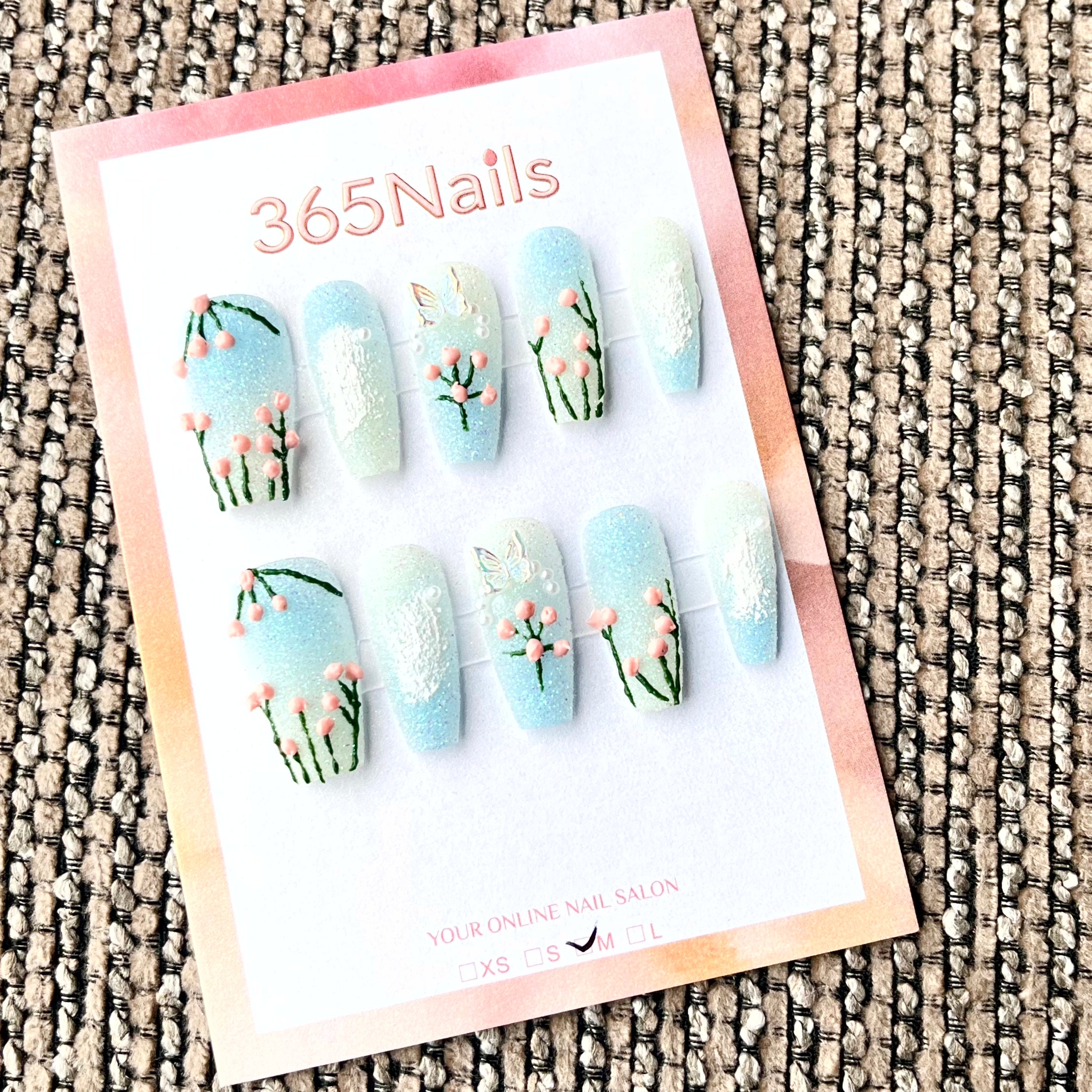 365nails：「春日花園」— 手繪 花卉 棺材形 穿戴甲