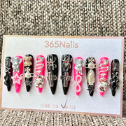 365nails: "Gothic Pink Black Hello Kitty" – handmade press-on nails