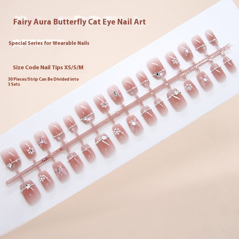 Nail Tips  Prefabricated Nail Three-dimensional Atmospheric Nail Art Ice Clear Butterfly Burst cat eye French Pearl Nail Art 30 pieces｜365nails