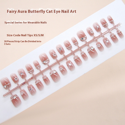 Nail Tips  Prefabricated Nail Three-dimensional Atmospheric Nail Art Ice Clear Butterfly Burst cat eye French Pearl Nail Art 30 pieces｜365nails