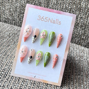 Spring Floral & Polka Dot Stiletto Press-On Nails