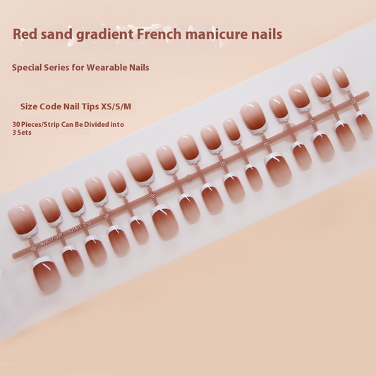 Nail Tips  prefabricated nail press on nails gradual change French removable nail burgundy short T nail patch drill ｜365nails