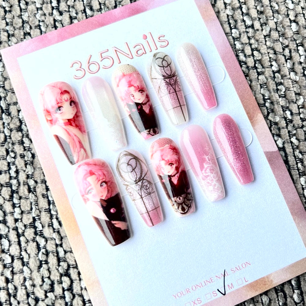 365nails: "Sailor Moon Chibiusa" – Handmade Medium Trapezoid Press-On Nails