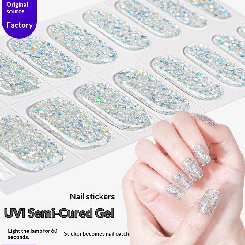Semi-Cured Gel Nail Strips Colorblock Glitter Shimmer Glossy Design (MOQ=3)