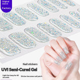 Semi-Cured Gel Nail Strips Colorblock Glitter Shimmer Glossy Design (MOQ=3)