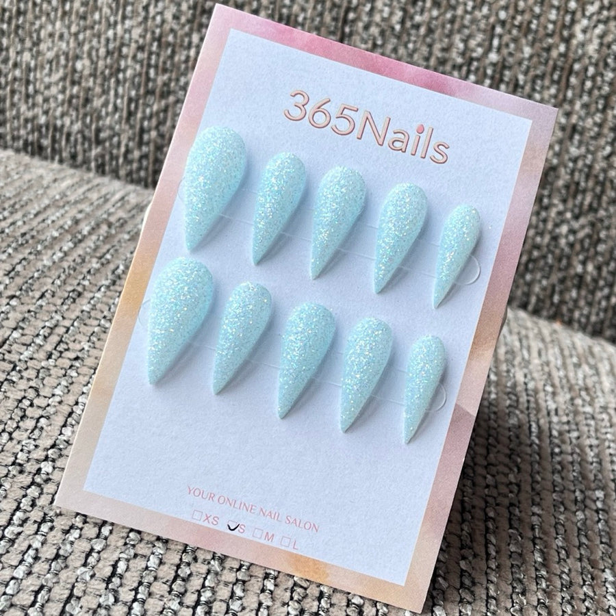 Light Blue Glitter Stiletto Press-On Nails - Artisan Style 7209