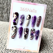 365nails: "퍼플 애니 나비" – 수제 미디엄 사다리꼴형 프레스온 네일