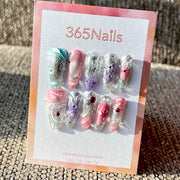 365nails: 머메이드 쉬머 – 수제 미디엄 스틸레토형 프레스온 네일
