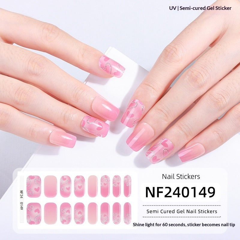 Semi-Cured Gel Nail Strips Summer Floral 3D Foil Pink Glossy Set (MOQ=3)