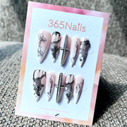 365nails: "Gothic Lace Cross Stiletto" — 수제 롱 날카로운 스틸레토형 네일