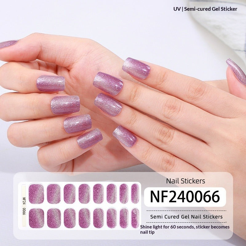 Semi-Cured Gel Nail Strips Gradient Cat Eye Sparkle Glossy Design (MOQ=3)