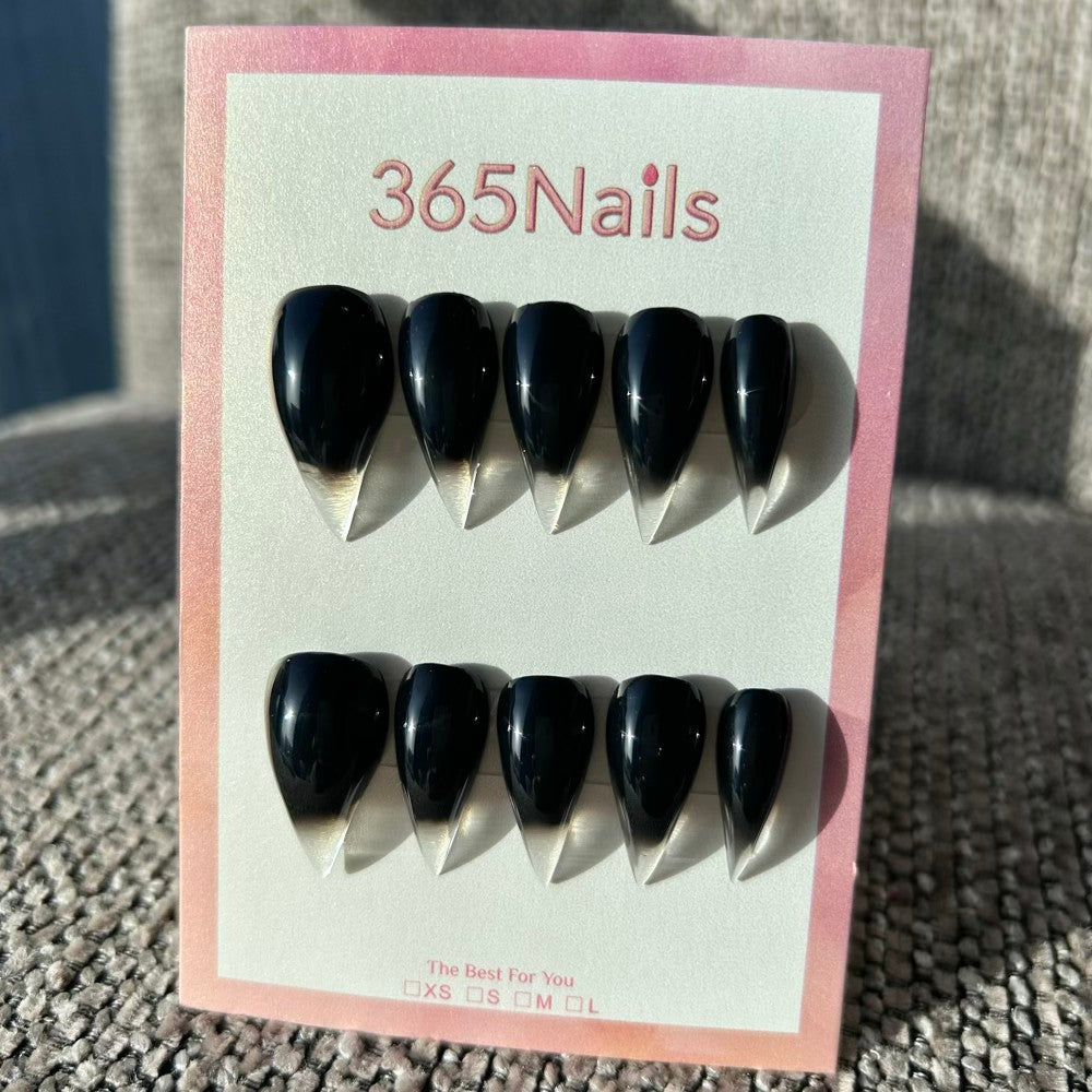 Obsidian Reverse French Dragon Claw Stiletto Deep Black Premium Handmade Dragon Nails