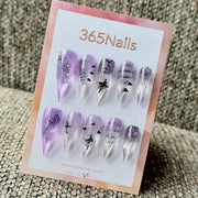 365nails: "Lavender Gothic Star Spike" – 3D Metal Cross Star Handmade Long Stiletto Nails